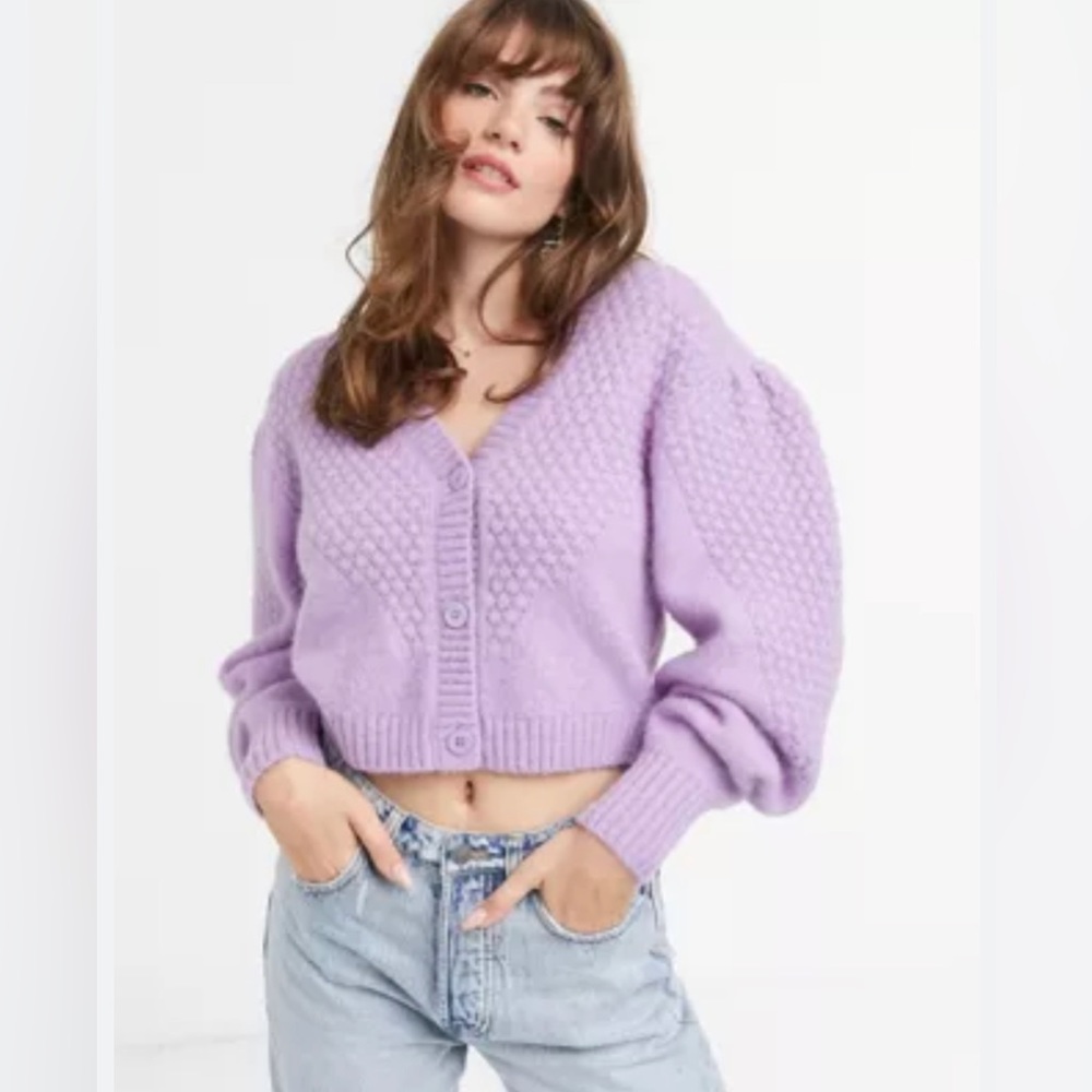 & Other Stories brand new puff sleeve panelled cardigan in lilac